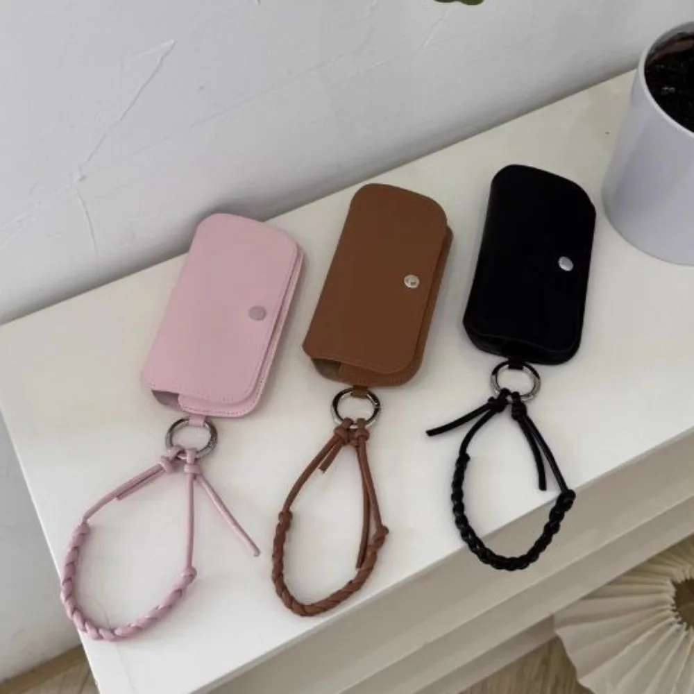 

New with Lanyard Sunglasses Storage Bag PU Leather Portable Eyewear Bag Solid Color Glasses Case