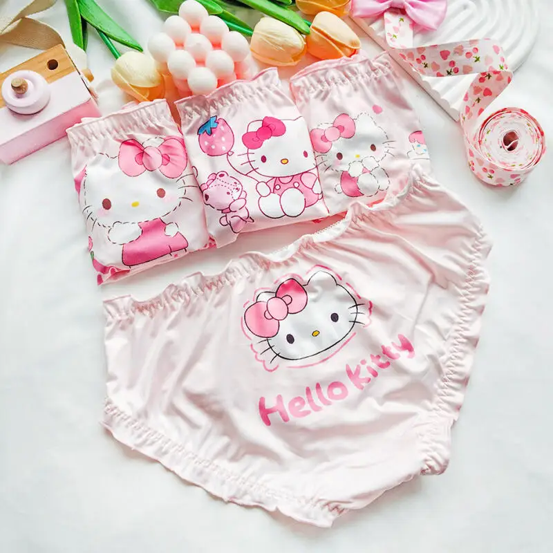 Hello Kitty Cute Kawaii Sanrio Peripheral Cartoon Cute Sexy Lace Panties Creative Sexy Y2K Low-Waist Briefs Bikini Girls Gift