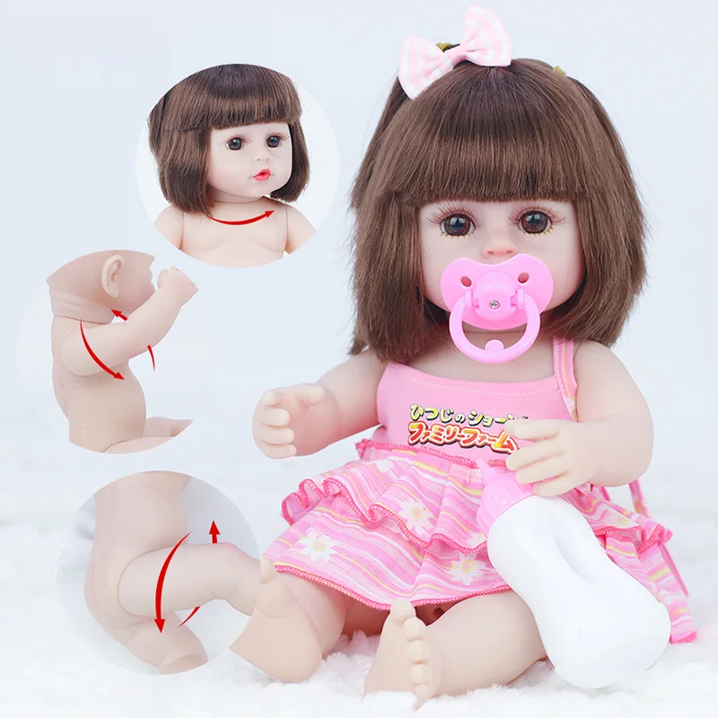 New Reborn Doll Enamel Multi-functional Simulation Pink Sling Skirt Children's Toy 39cm