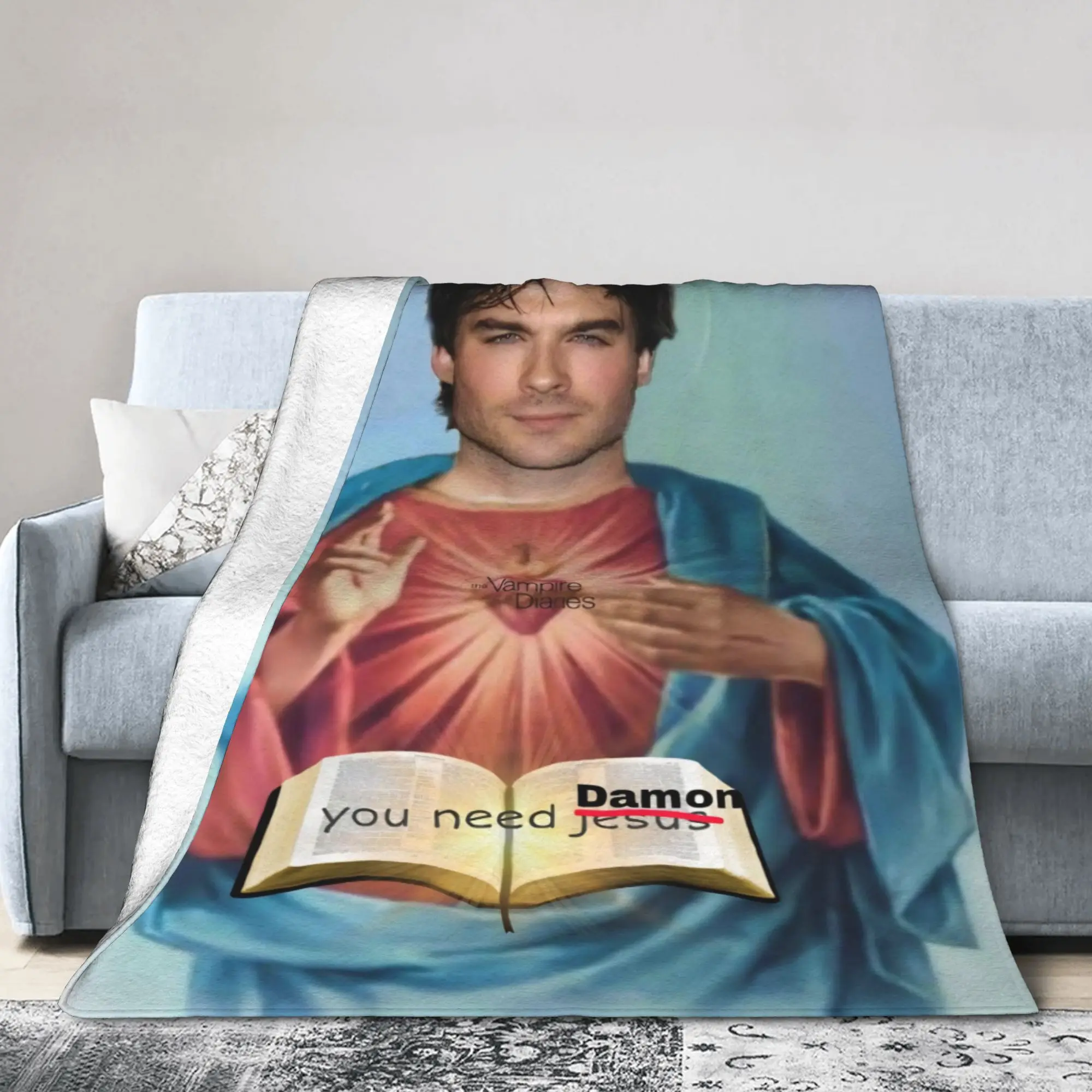The Vampire Diaries Jesus Damon Salvatore Blanket Soft Plush Bedding Throws For Outdoor Office Flannel Bedspread Bed Cover