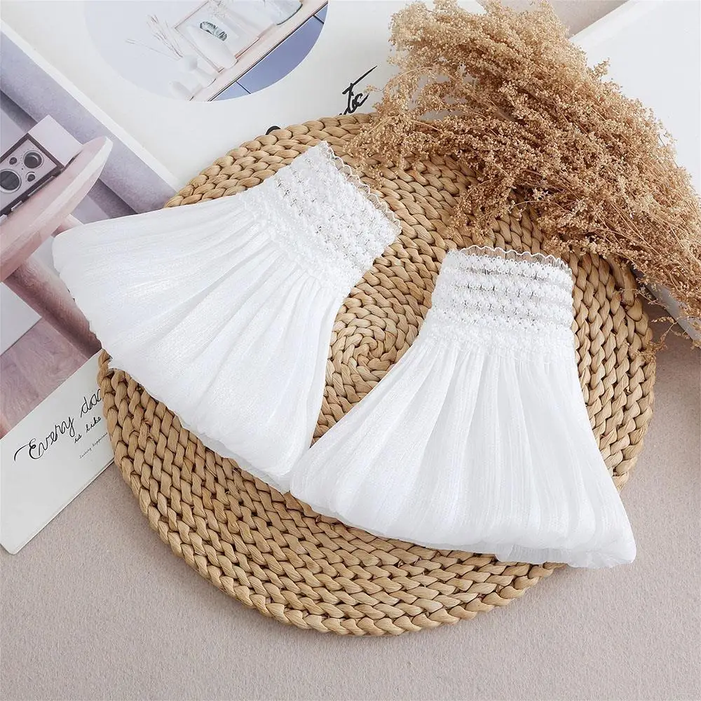 أزياء من الدانتل الأصفاد زهرة شبكة وهمية متوهج الأكمام طبقات مزدوجة مطوي Ruched الأصفاد كاذبة انفصال سترة تدفئة المعصم #2