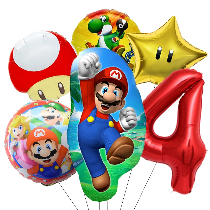 6 قطعة/المجموعة الكرتون سوبر ماريو الألومنيوم فيلم بالون 32 بوصة الرقمية بالون الأطفال حفلة عيد ميلاد ديكورات خلفية المنزل #5