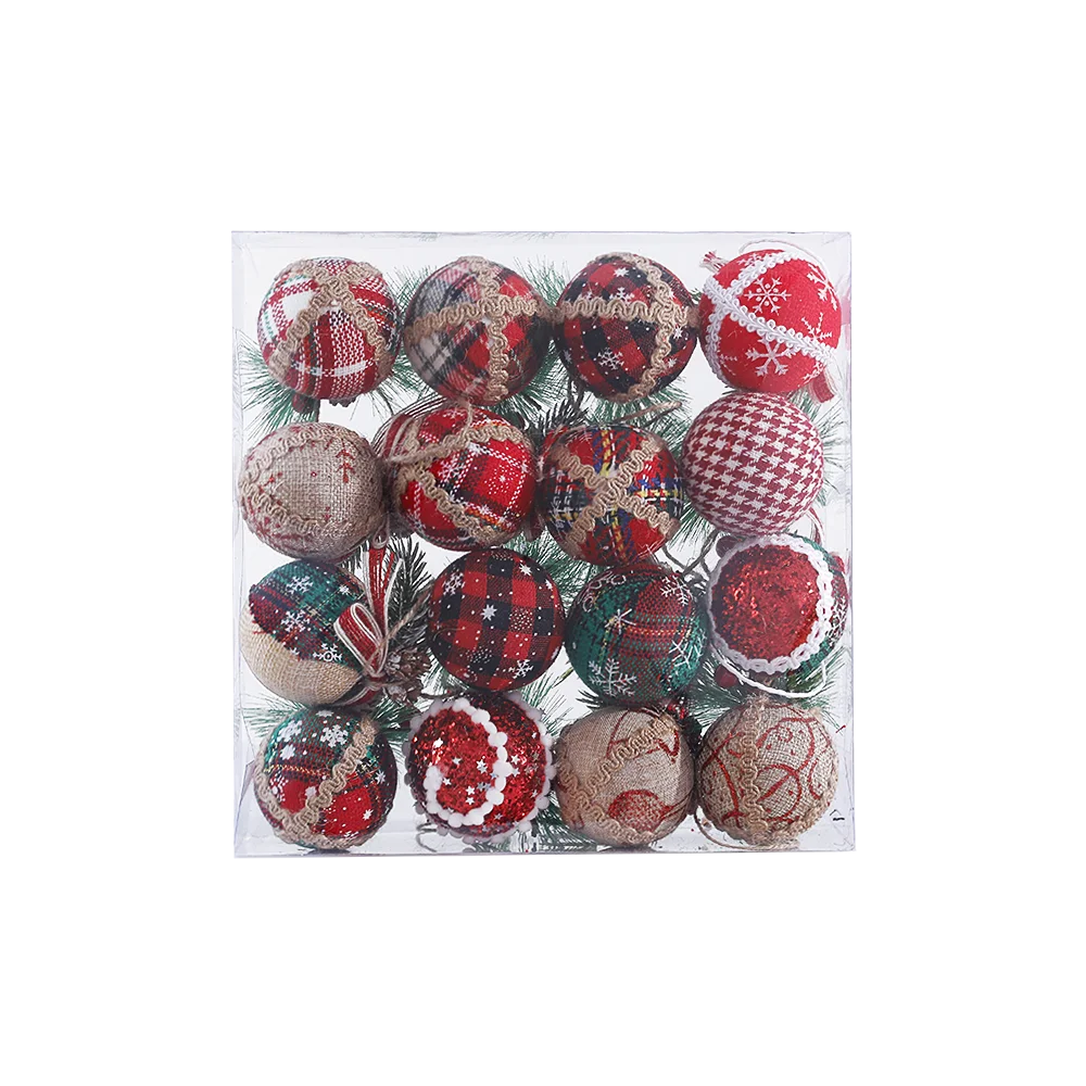 8/16pcs 6cm Christmas Ball Artificial Pinecone Red Green Plaid Wrapped Cloth Foam Ball for Xmas Tree Decoration Hanging Pendnats