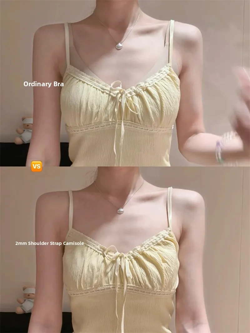 Summer Essential Strapless Low Cut Seamless Ultra Thin Strap Bralette Nylon Material No Steel Ring Thin Strap Vest Style Bra
