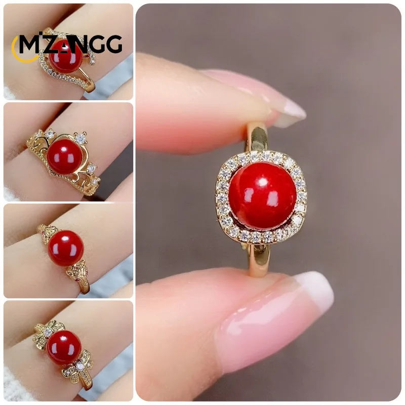 Natural Cinnabar Ring Authentic Adjustable Rose Ring Temperament Senior Fashion Ladies Jewelry Holiday Gift Lucky Charms