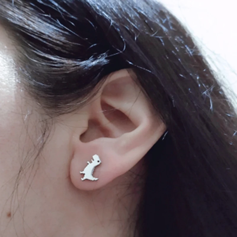 Minimalist Animal Earrings Black Stainless Steel Dinosaur Rabbit Lion Ear Studs for Women Snail Earing Piercing Punk Gifts