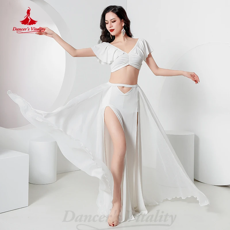 Belly Dancer Costume for Women Summer Short Sleeves Top+chiffon Veil Long Skirt 2pcs Oriental Belly Dancing Stage Wear Outfit