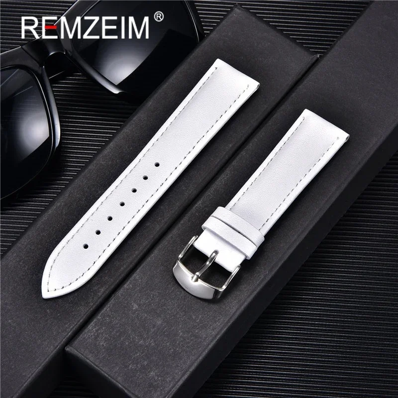 Cowhide Watch Band Genuine Leather 14mm 16mm 18mm 20mm 22mm Thin Smooth Watch Strap Belt Men Women Leather Band