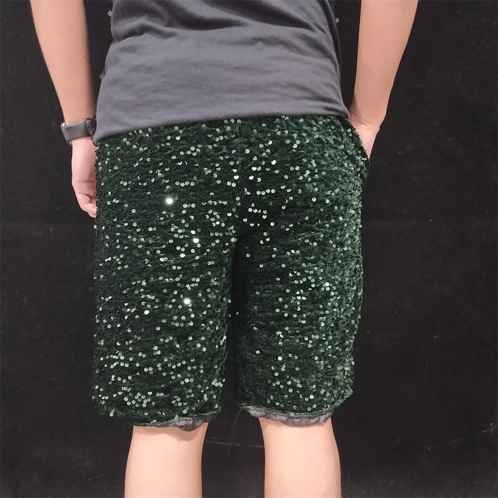 Men Singer Bar Carnival Concert Sequins Shorts Dance Costume Shiny Velvet Laser Casual Pants Party Show Performance Loose Pants