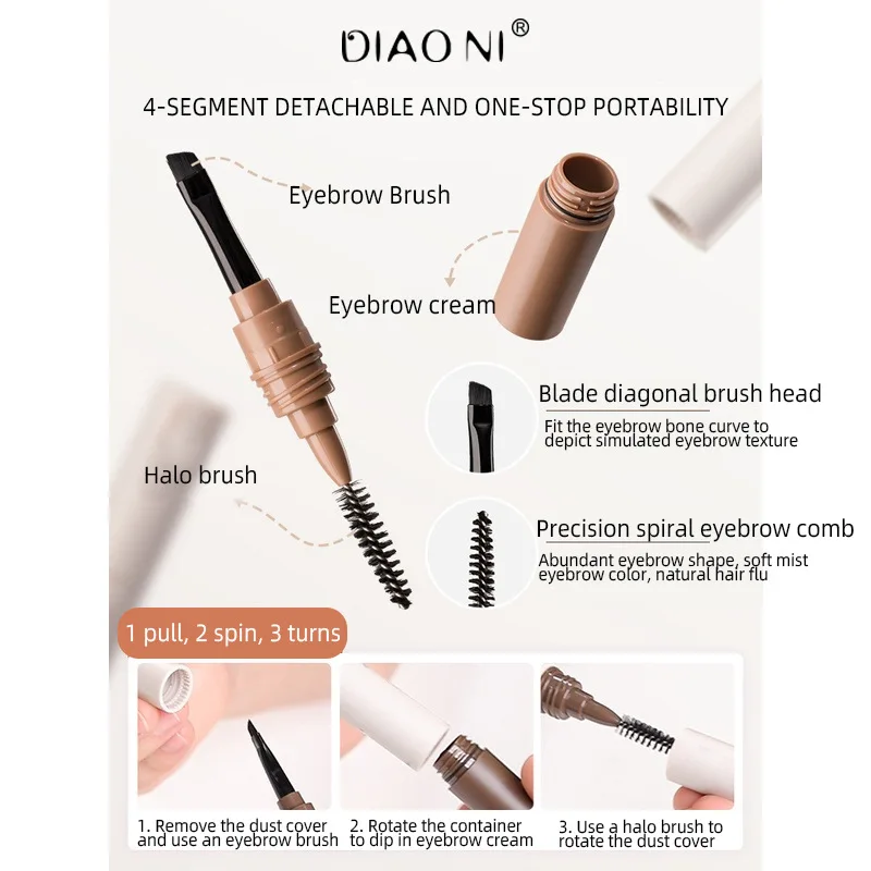 3-in-1 Double Ended Brow Pomade with Brush, Waterproof Eyebrow Pencil & Filler for Natural Defined Brows, All-in-One Brow Kit