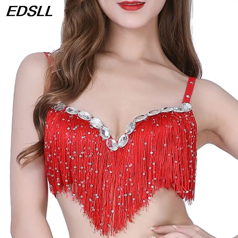 

Women's Belly Dance Costume Sequin Bras Latin Dance Sequin Tassel Rhinestone BraTops Hot Party Club Performance Costume