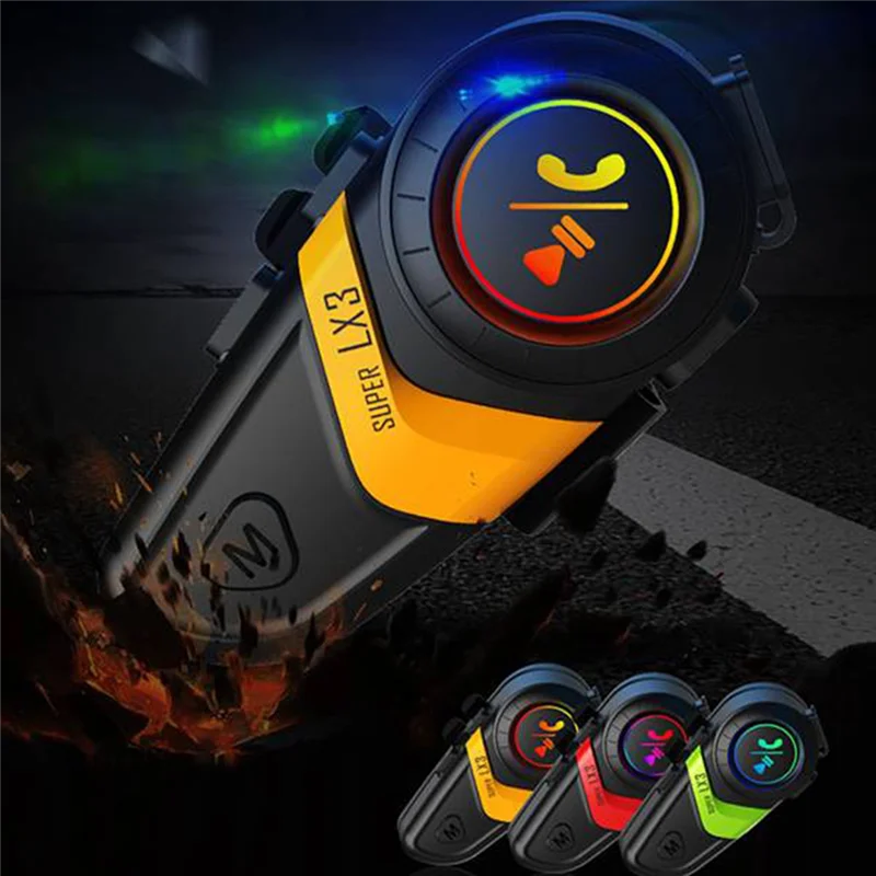 LX3 Helmet Bluetooth Headset BT5.0 Motorcycle Riding Wireless Call Headset 1200MAH with Soft Line Wheat Headset Yellow