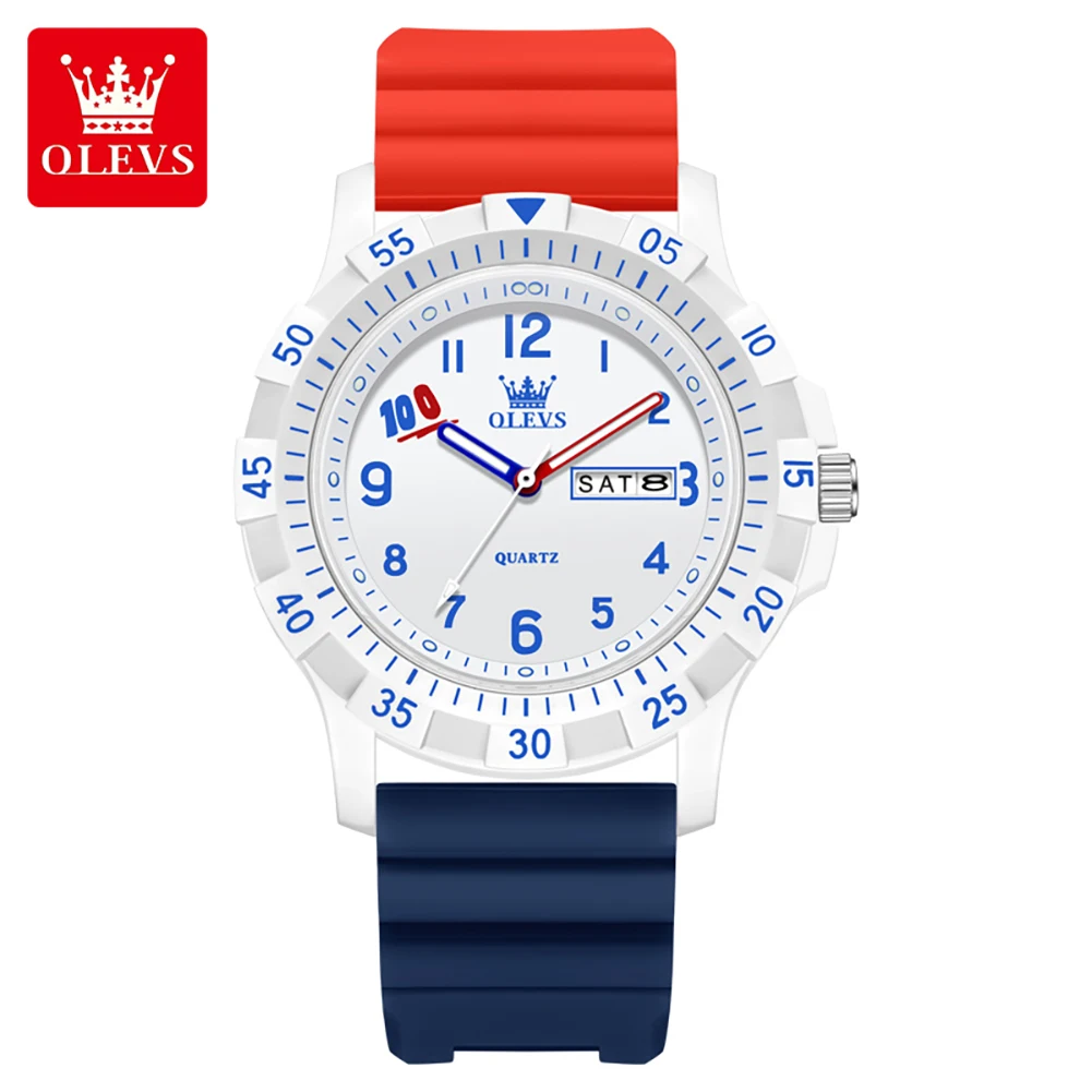 OLEVS Brand New Unisex Students Quartz Watch Calendar Window Silicone Strap 30m Waterproof Luminous Function Students Watches