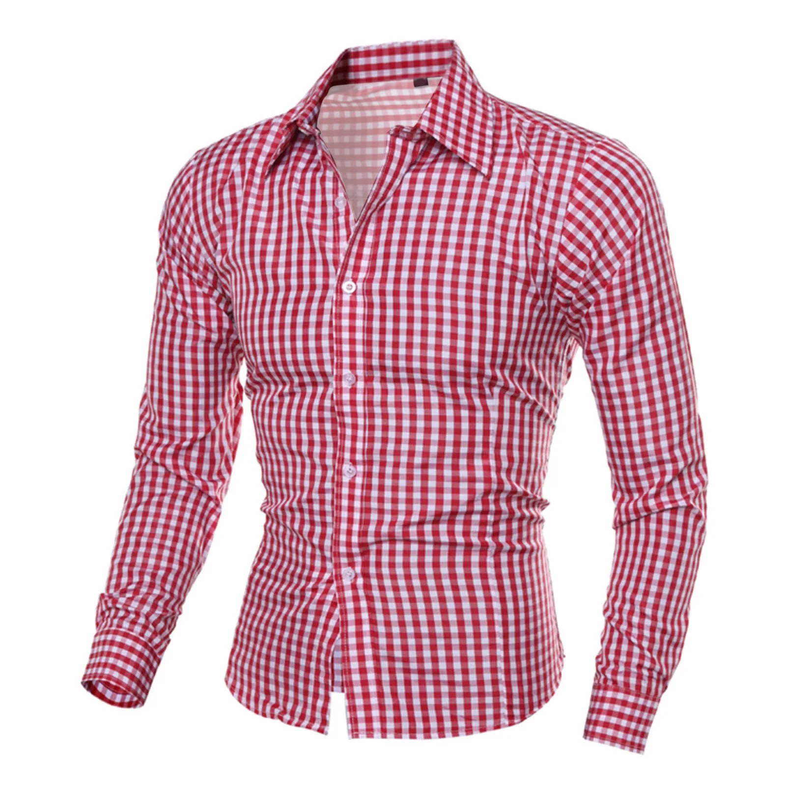 Plaid Button Shirt Men 2024 Summer New Long Sleeve Slim Fit Mens Dress Shirts Casual Checks Gingham Self Cultivation Shirt