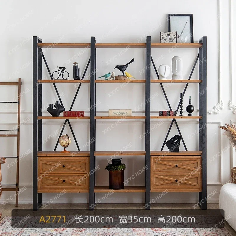 ZZSimple modern wood black and white log color display cabinet with drawer shelf home famous place decorative bookshelf