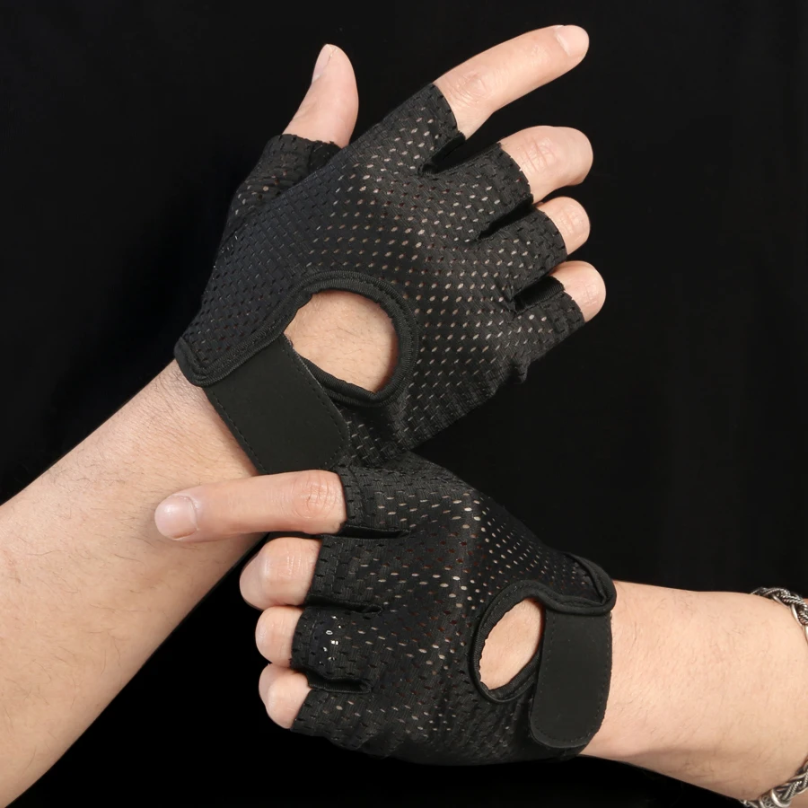 Summer Half Finger Gloves Ice Silk Breathable Gym Fitness Women Men Anti-Slip Pad Cycling Fingerless Gloves Bicycle