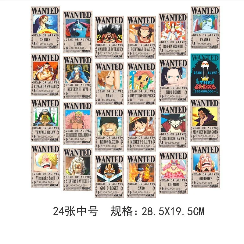 Anime OP Straw Hat Pirates Wanted Poster Luffy Ace Jinbe Nami Chopper Robin Zoro Sanji Usopp Franky Poster Sticker Toy