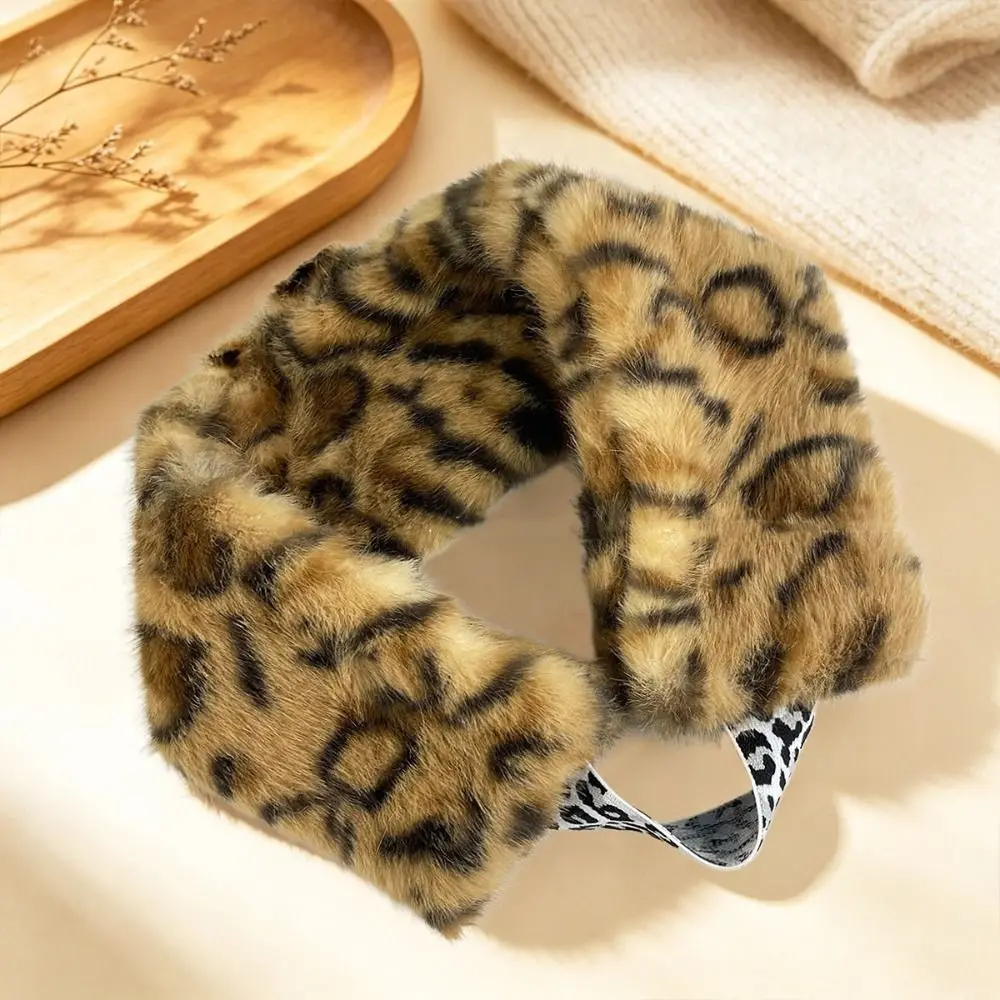 Sweet Ear Warm Fluffy Headband Rabbit Fur Wide Edge Leopard Print Hairband Korean Style Windproof Winter Elastic Headband Girl