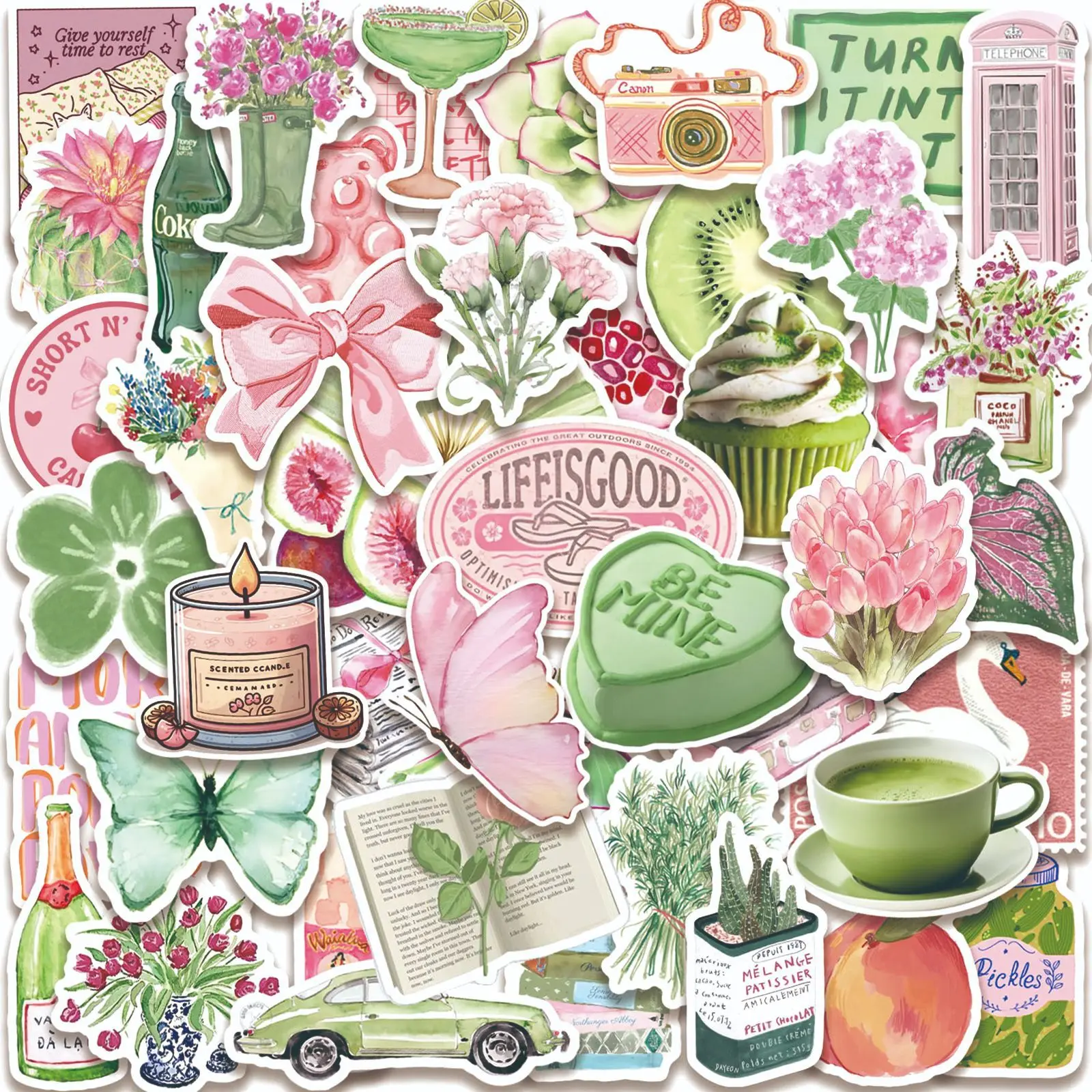 

10/30/50PCS INS Pink Green Style Summer Stickers Cartoon Creative Personality Doodle Waterproof Decal Roy Gift DIY Water Cup
