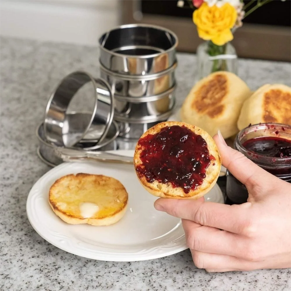 Nuevo círculo para hornear de acero inoxidable, anillos de cocina de doble laminado, anillo circular para huevos, moldes para galletas de 10cm y 8cm, moldes para Brioche, cocina