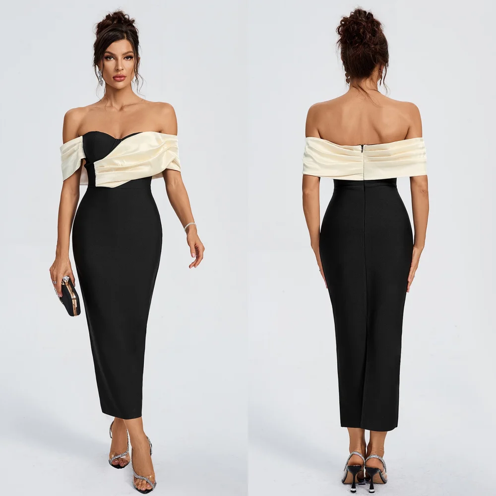 

Customized Fashion Jersey Pleat Column Off-the-shoulder Midi Dresses Bespoke Occasion Dresses Elegant Classic