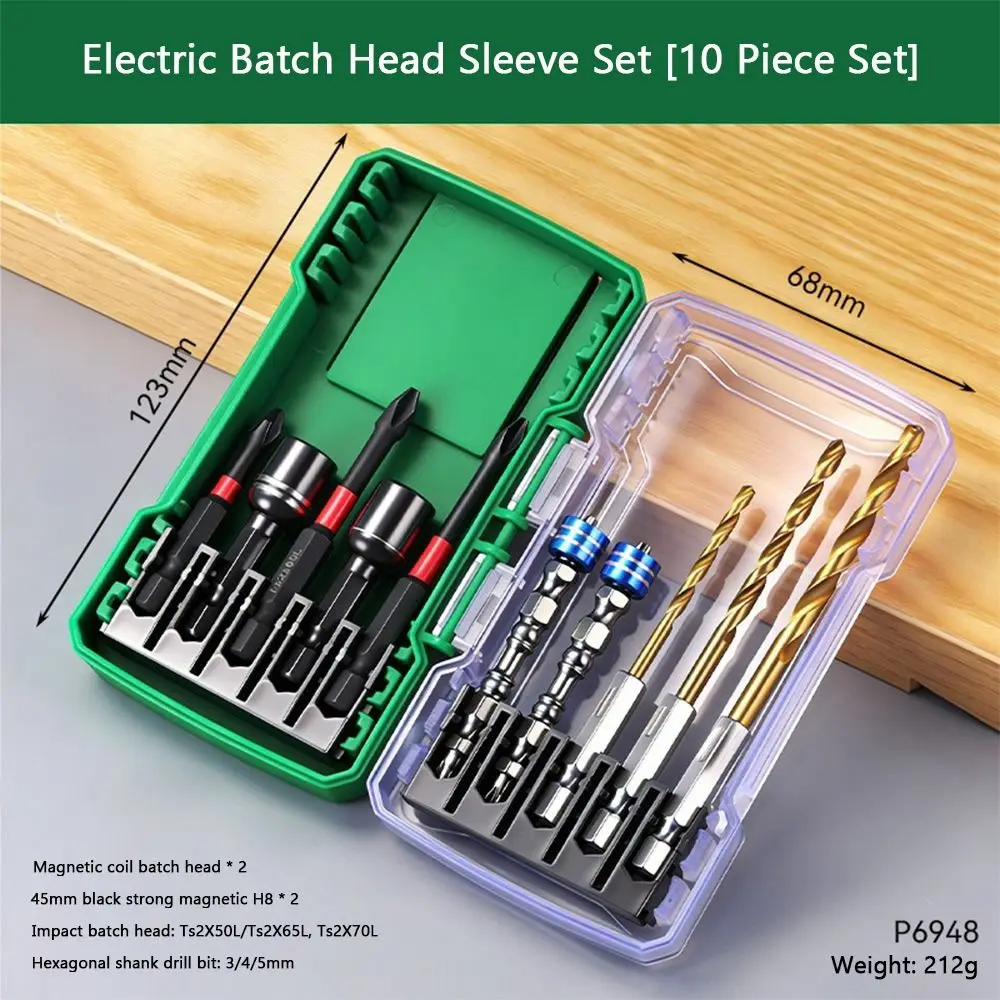 10PCS Fast Driving Impact Resistant Impact Bit Set Magnetic S2 Steel Socket Set Hex Shank Drill Bit Set Furniture