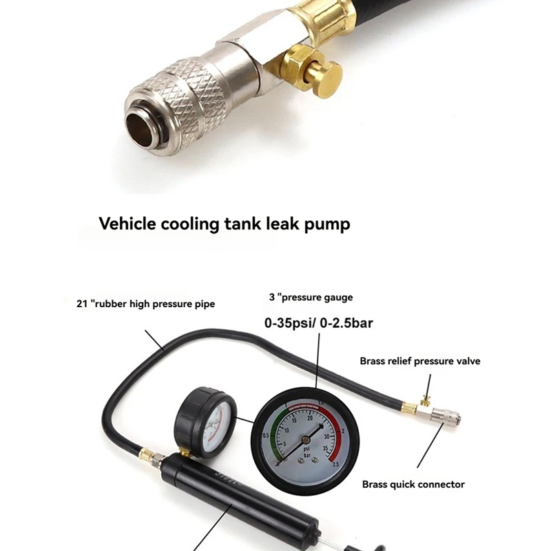 Coolant Pressure Tester Kit Pressure Leak Tester Radiator Leak Tester Portable Cooling System Tester Kit Leak Tester