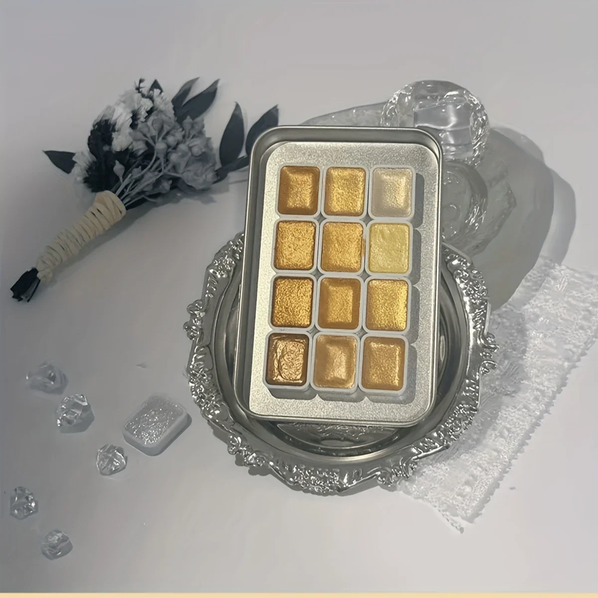 

12 Golden Series Pearl Watercolor Paints, Solid Packaging Specifically for Traditional Chinese Painting, And Color Painting.