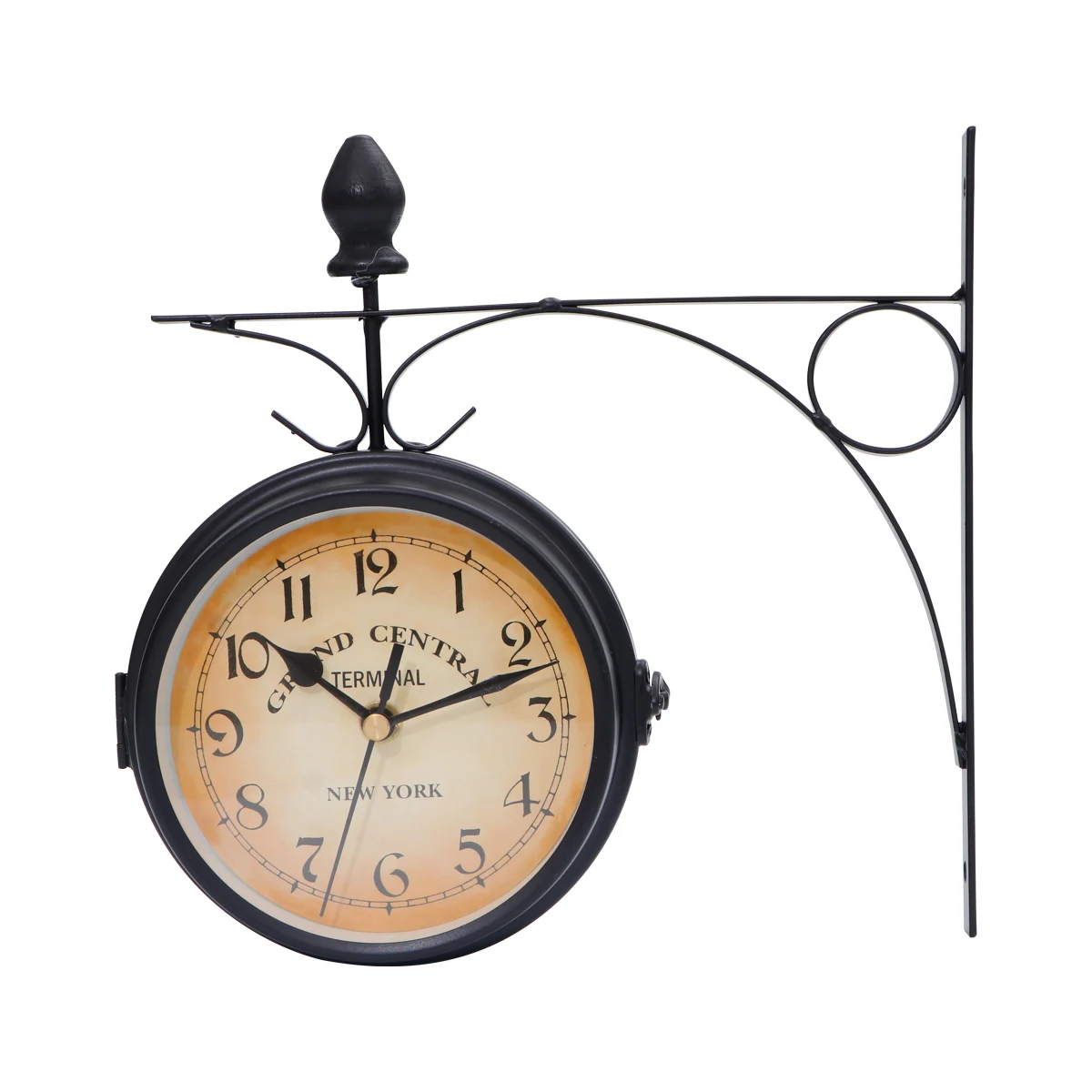 Double Sided Train Station Waterproof Wall Clock For Garden Retro Wrought Iron Metal Wall Clock Silent Indoor Outdoor Decoration