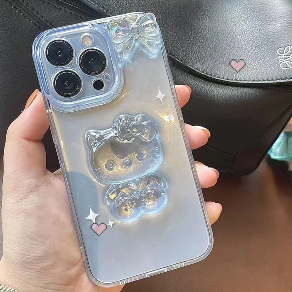 Прозрачный ударопрочный чехол Sanrio с кавайным кристаллом Hello Kitty для Iphone 13 12 11 Pro Max Mini 7 8 Plus X Xr Xs Se для девочек Y2k