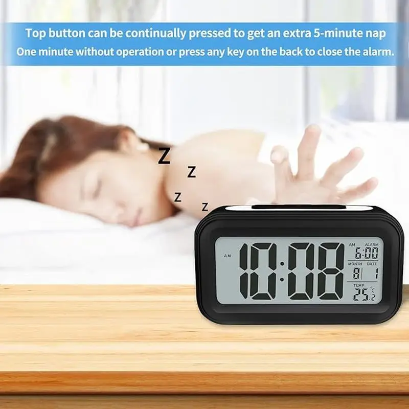 Digital Alarm Clock Multifunctional LCD Electronic Clock with Large Screen Battery Operated Clock with Time Temperature Date