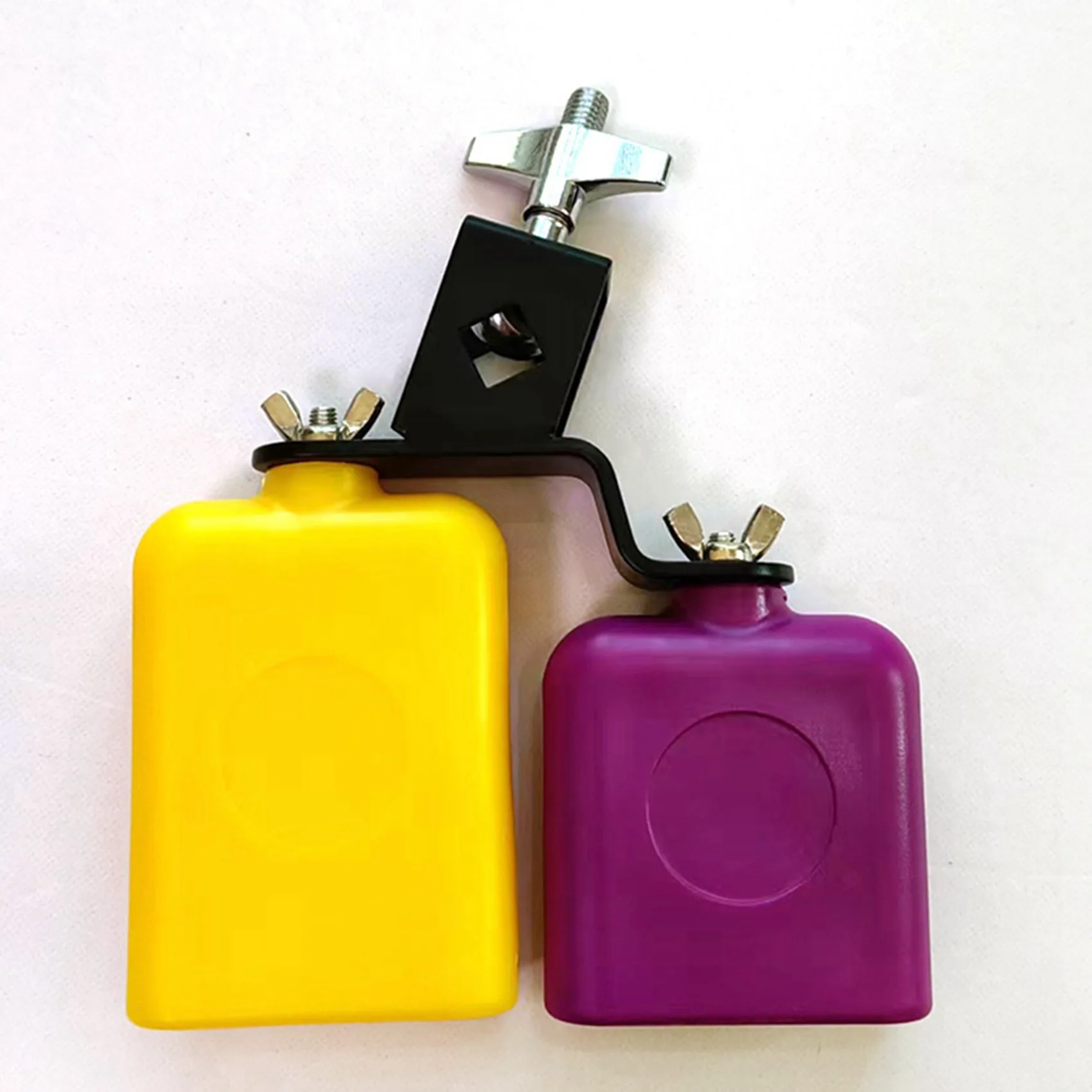 

New Arrival 2X Double Sambago Bell Latin Music Yellow Purple Cowbell High Low Sound Knocker Drum Percussion Instrument Part