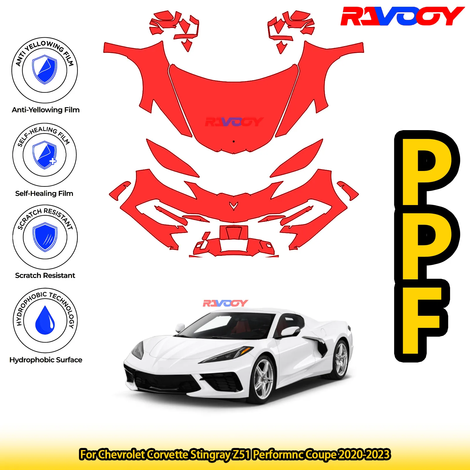 

Для Chevrolet Corvette Stingray Z51 Performnc Coupe 2020-2023 глянцевый матовый черный предварительно вырезанный передний комплект PPF защитная пленка для краски