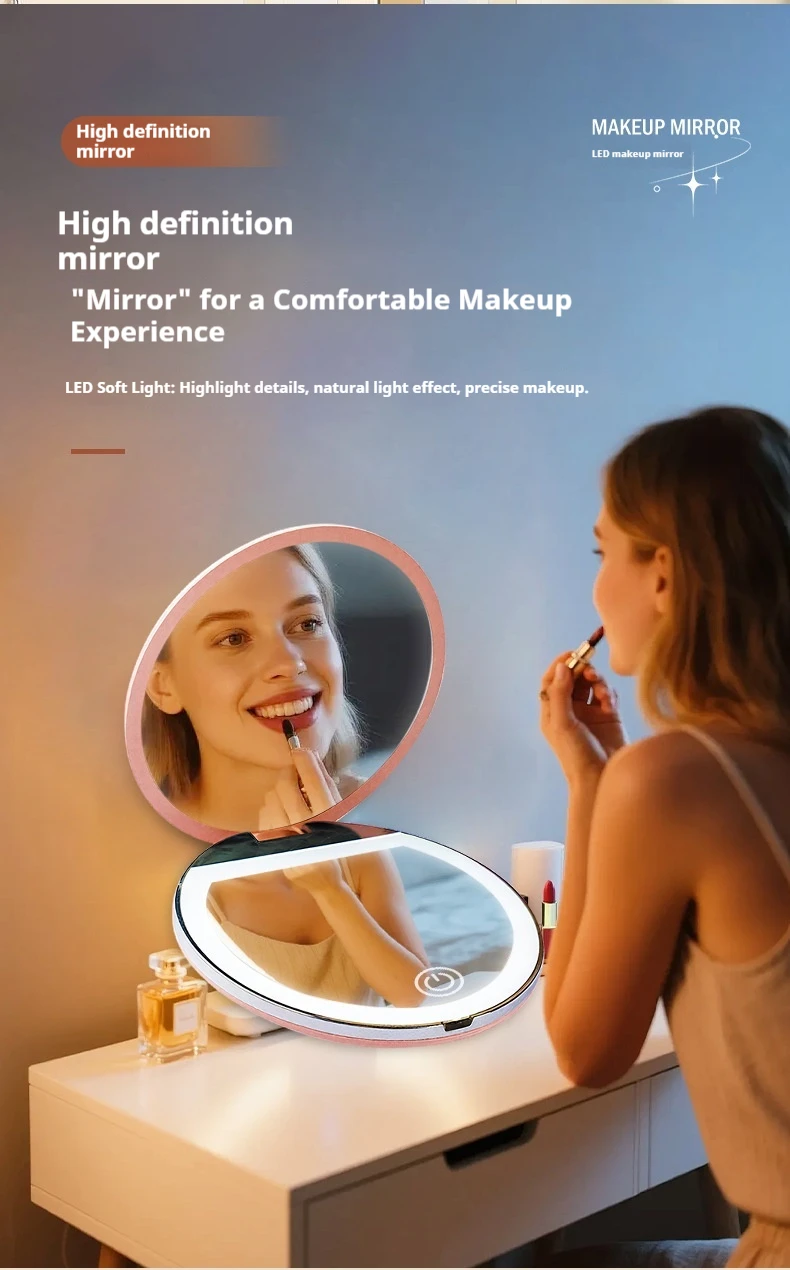 Mini Pocket Double Sided Dressing Mirror Portable Flip LED Cosmetic Mirror