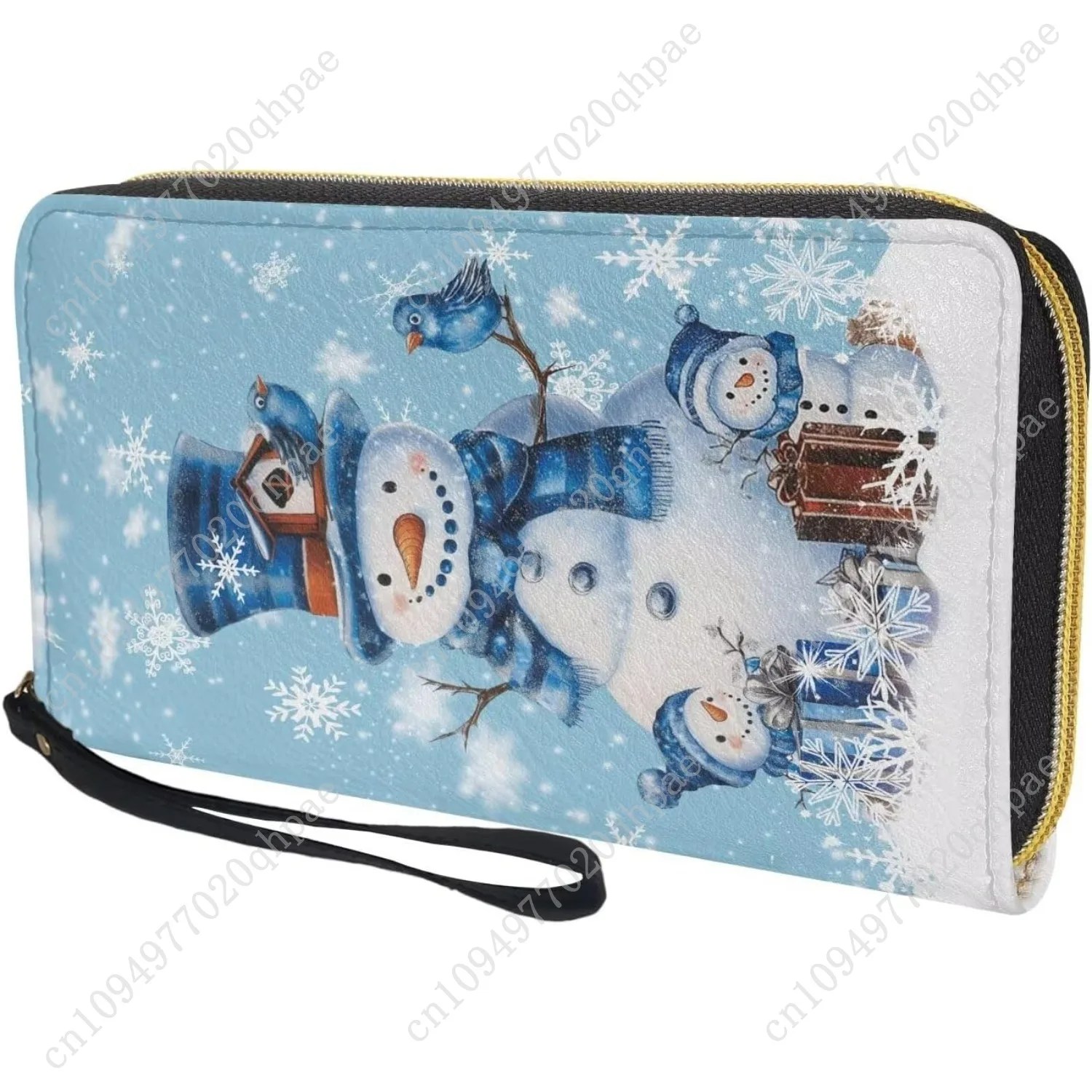 Christmas Wallet for Women Blue Snowman Large Capacity Clutch Purse for Ladies Card Holder RFID Wristlet Phone Zipper Coin Trave