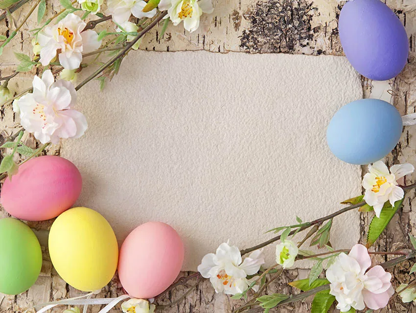 Easter Eggs Spring Natural Scenic Backdrops Wooden Boards Flowers Photography Child Portrait Background Studio Photo Booth Props