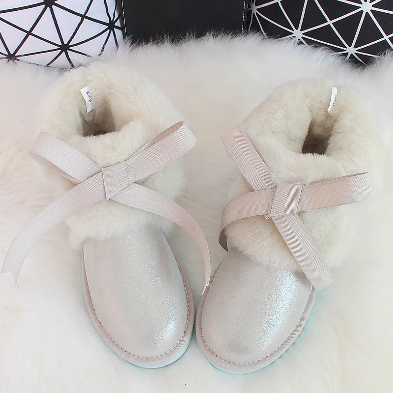 G&Zaco Luxury Sheepskin Snow Boots Women Genuine Leather Short Sweet Strap Boots Winter Wool Sheep Fur Boots Girl Winter Shoes