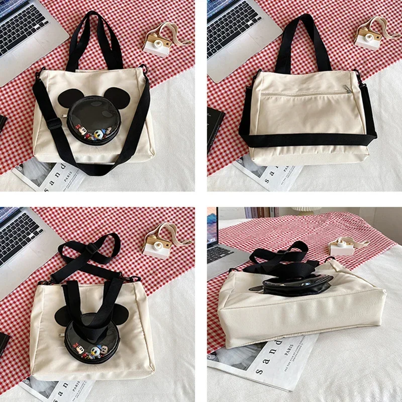 Bolso MINISO Disney Serie Mickey, bolsos de lona a la moda con estampado de dibujos animados, bolso de ocio de gran capacidad, bolso cruzado para