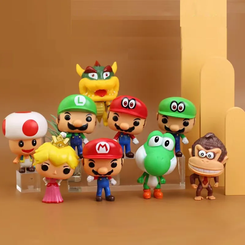 

9pcs Super Mario Bros Cartoon Dolls Model Anime Figures Luigi Yoshi Mario Creative Collectible Model Toys for kids Birthday Gift