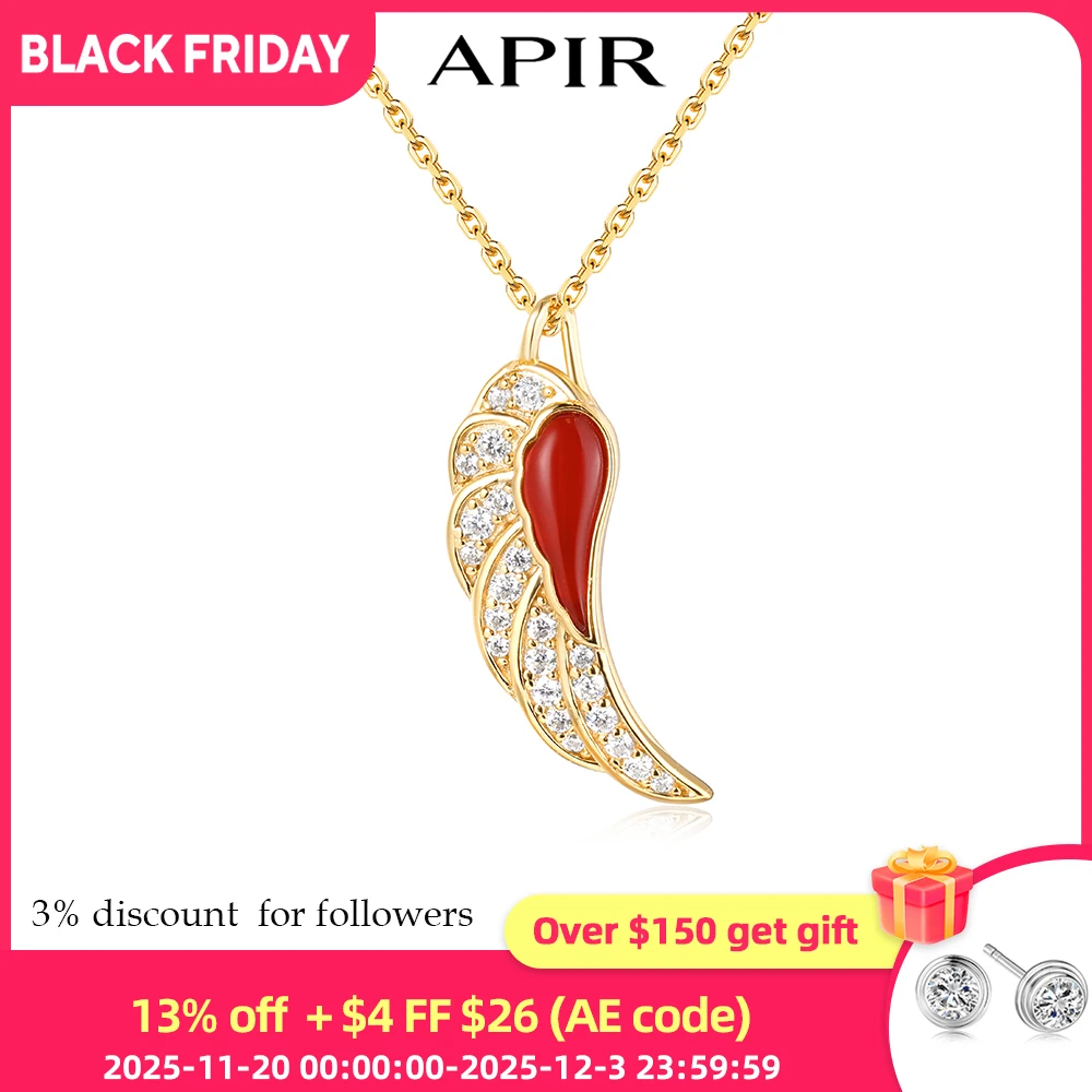 

APIR Red Agate Angel's Wing Pendent Necklace for Women Bohemia Moissanite Diamond Clavicle Chain Gold Plated Fine Jewelry Gift