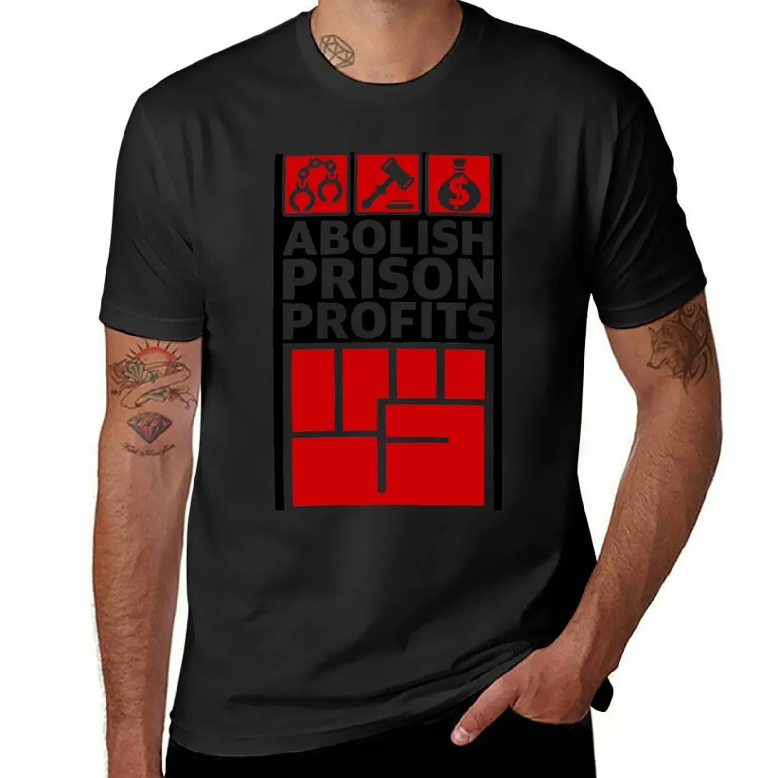 

Abolish Prison Profits [Red/Black Inverse] T-Shirt summer tops Short sleeve tee cotton t shirt men