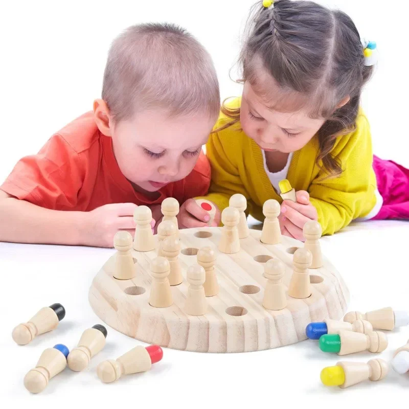 Ajedrez con memoria de Color de madera para niños, juego de tablero de ajedrez, rompecabezas para niños pequeños, ejercicio de memoria cerebral, entrenamiento de enfoque, juguetes educativos Montessori