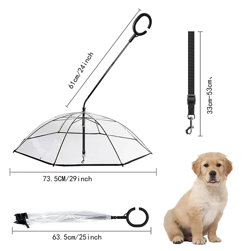 

Зонт с C-образной ручкой для маленьких и средних собак, зонт для домашних животных с регулируемым поводком, зонтик от дождя и снега для собак