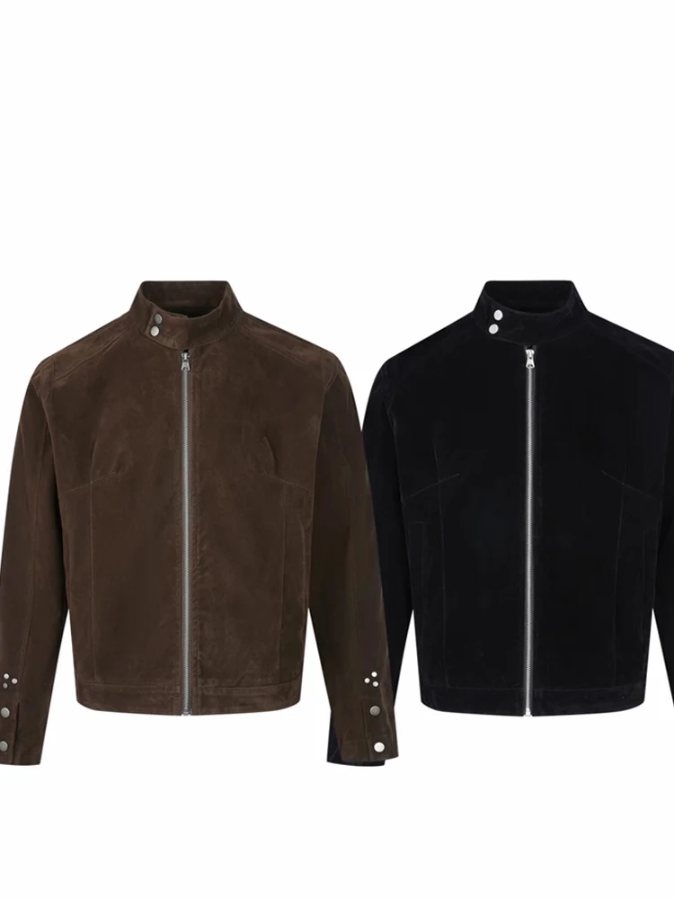 

Мужская длинная одежда из искусственной кожи с воротником-стойкой в американском стиле High Street Sle, винтажная осенняя мода в стиле ретро из полиэфирного волокна...