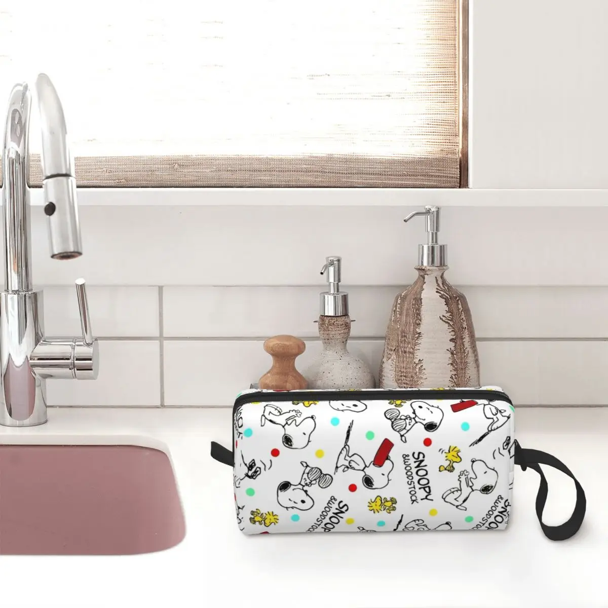 Snoopy Woodstock Make-up-Tasche, Cartoon-Kosmetiktasche, Reise-Kulturbeutel, kleine Make-up-Tasche, Aufbewahrungstasche für Damen