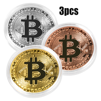 3Pcs Gold Plated Bitcoin Coin Collectible Art Collection Gift Physical Commemorative Casascius Bit BTC Metal Antique Imitation