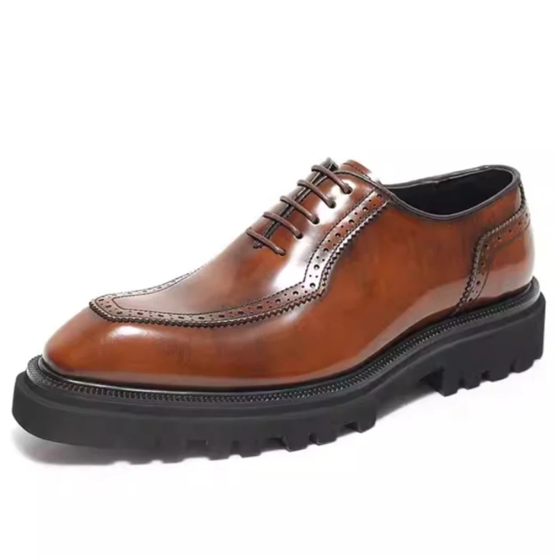 

Men's Dress Shoes Business Square Head Oxford Shoes Genuine Leather Breathable Comfortable Height Increasing Wedding Derby Shoes