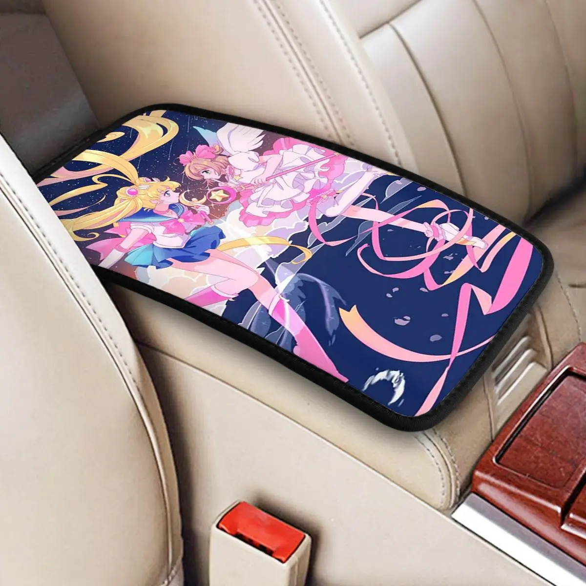 32x19cm Car Armrest Cover Mat Leather Cardcaptor Sakura Art Center Handle Box Pad Cushion Car Decor Storage Box Cover