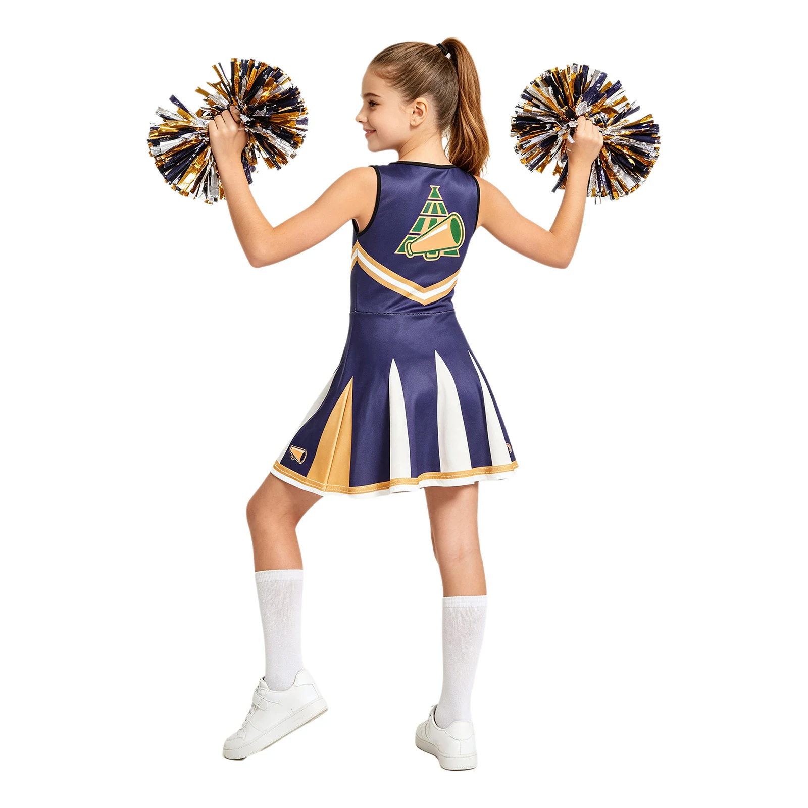 Kids Girls Students Cheerleading Dance Uniform Cheerleader Cosplay Costume Sleeveless Color Block Printed Dress Stage Dancewear