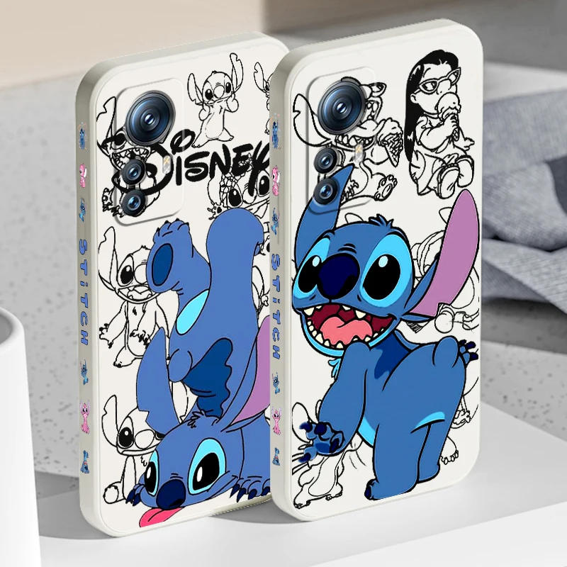 Stitch Disney Cute Cartoon Liquid Left Rope For Xiaomi Mi 14 13T 13 12T 12 11T 11i 11 A3 10T 10 9 Pro Lite Ultra 5G Back